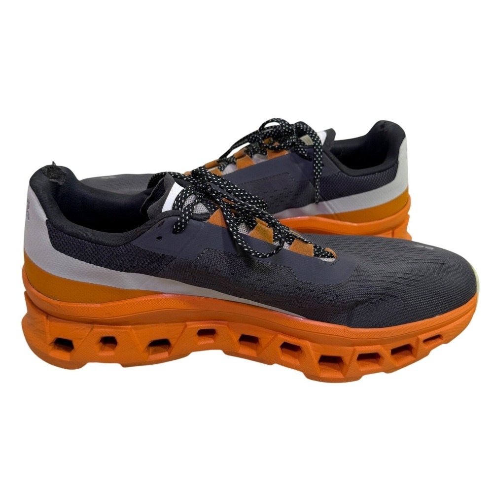 On Running Cloudmonster Mens 11.5 Grey Orange Maximalist Cushioned Sneakers - Picture 6 of 13